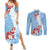 Bula Fiji Day Couples Matching Summer Maxi Dress and Long Sleeve Button Shirt Tagimaucia on Masi Pattern - Turquoise