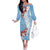 Bula Fiji Day Family Matching Off The Shoulder Long Sleeve Dress and Hawaiian Shirt Tagimaucia on Masi Pattern - Turquoise