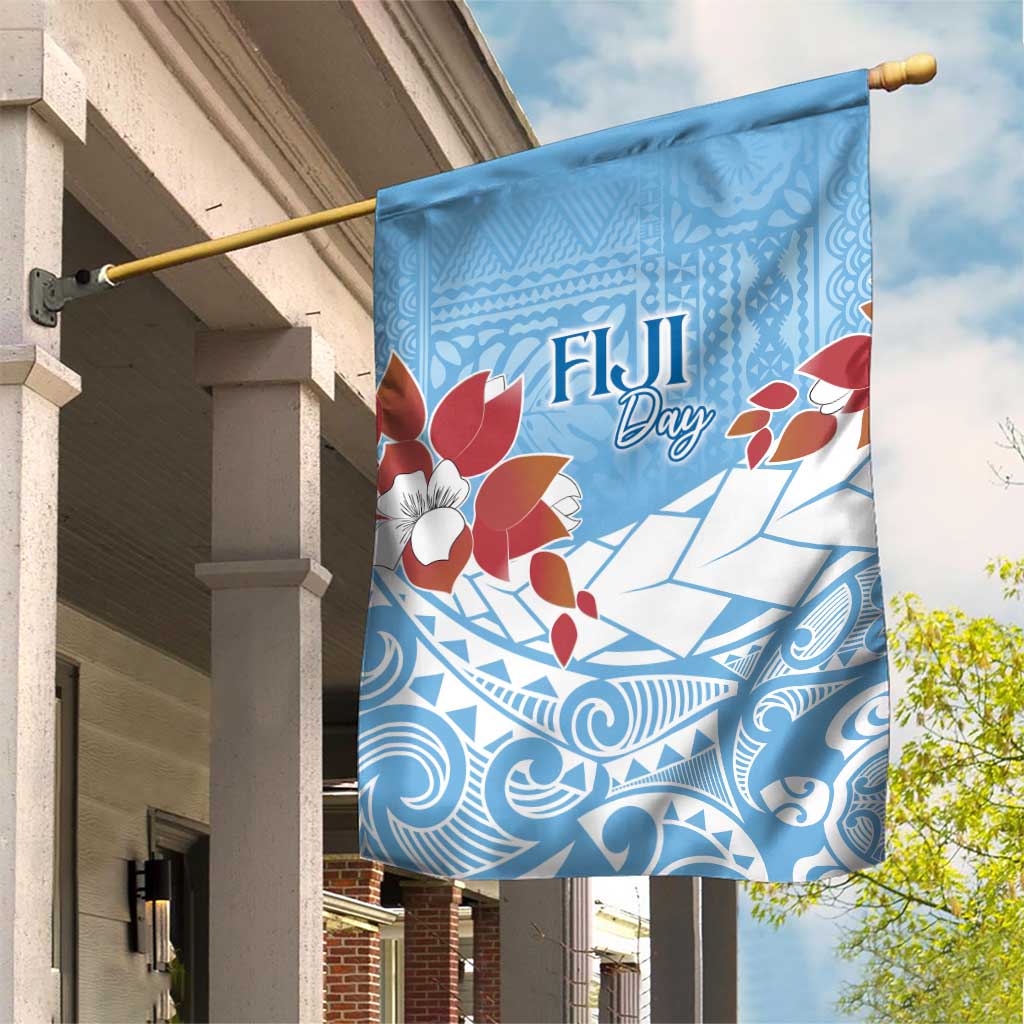 Bula Fiji Day Garden Flag Tagimaucia on Masi Pattern - Turquoise LT7 House Flag Turquoise - Polynesian Pride