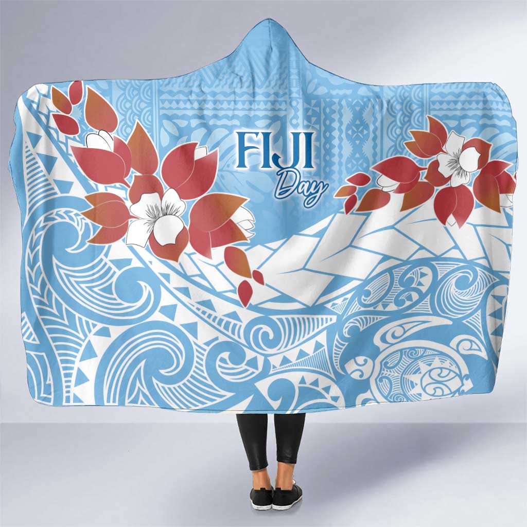 Bula Fiji Day Hooded Blanket Tagimaucia on Masi Pattern - Turquoise LT7 One Size Turquoise - Polynesian Pride