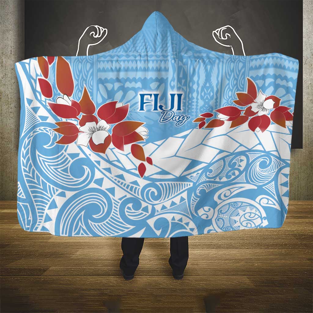 Bula Fiji Day Hooded Blanket Tagimaucia on Masi Pattern - Turquoise LT7 - Polynesian Pride