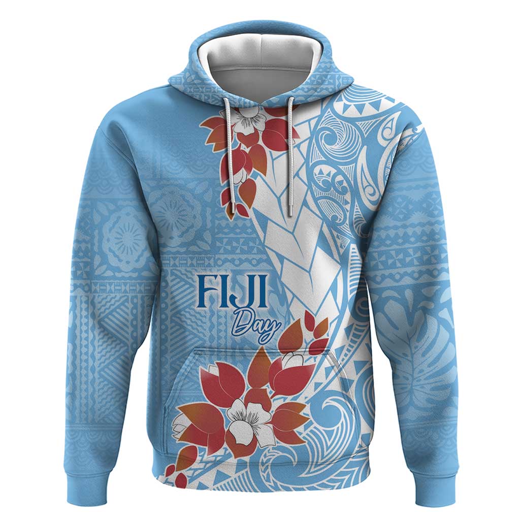 Bula Fiji Day Hoodie Tagimaucia on Masi Pattern - Turquoise LT7 Pullover Hoodie Turquoise - Polynesian Pride