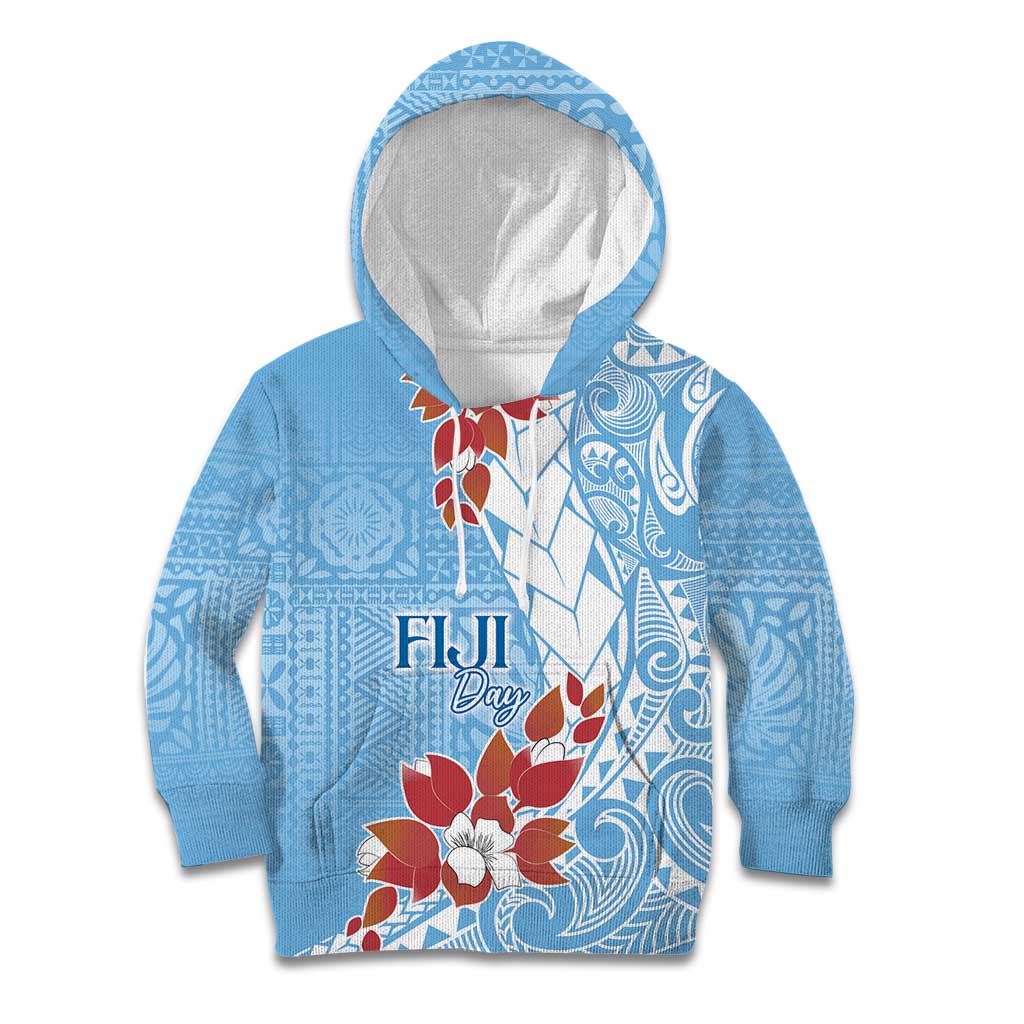 Bula Fiji Day Kid Hoodie Tagimaucia on Masi Pattern - Turquoise LT7 Hoodie Turquoise - Polynesian Pride