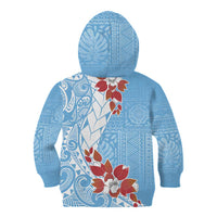 Bula Fiji Day Kid Hoodie Tagimaucia on Masi Pattern - Turquoise LT7 - Polynesian Pride