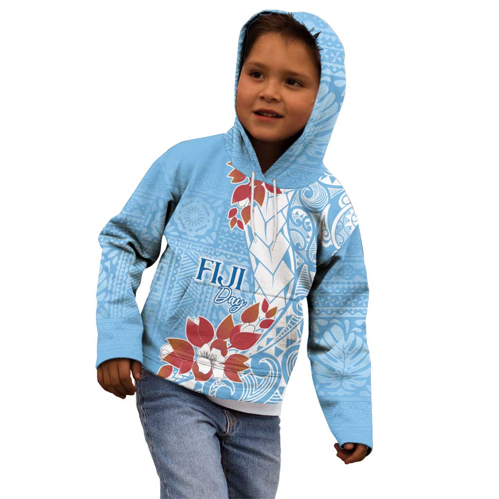 Bula Fiji Day Kid Hoodie Tagimaucia on Masi Pattern - Turquoise LT7 - Polynesian Pride