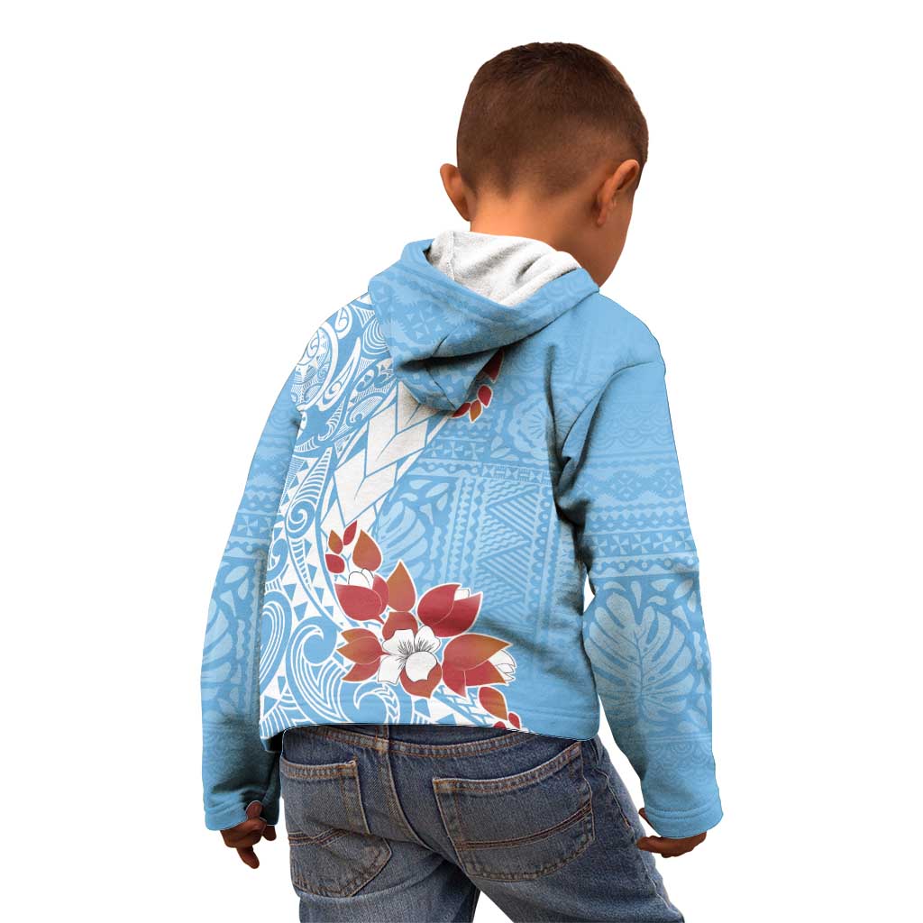 Bula Fiji Day Kid Hoodie Tagimaucia on Masi Pattern - Turquoise LT7 - Polynesian Pride
