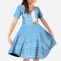 Bula Fiji Day Kid Short Sleeve Dress Tagimaucia on Masi Pattern - Turquoise LT7 KID Turquoise - Polynesian Pride
