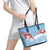 Bula Fiji Day Leather Tote Bag Tagimaucia on Masi Pattern - Turquoise