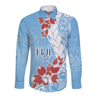 Bula Fiji Day Long Sleeve Button Shirt Tagimaucia on Masi Pattern - Turquoise LT7 Unisex Turquoise - Polynesian Pride