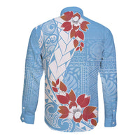 Bula Fiji Day Long Sleeve Button Shirt Tagimaucia on Masi Pattern - Turquoise LT7 - Polynesian Pride