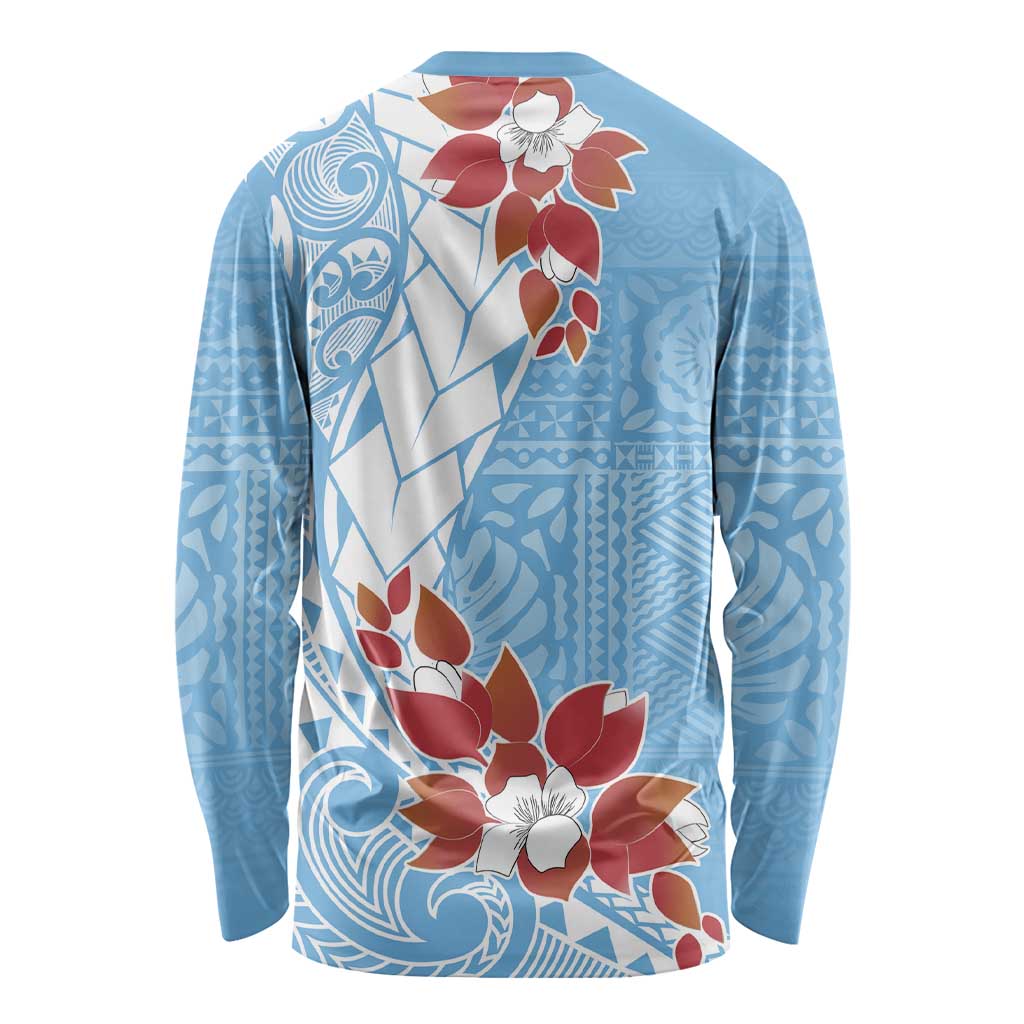 Bula Fiji Day Long Sleeve Shirt Tagimaucia on Masi Pattern - Turquoise LT7 - Polynesian Pride