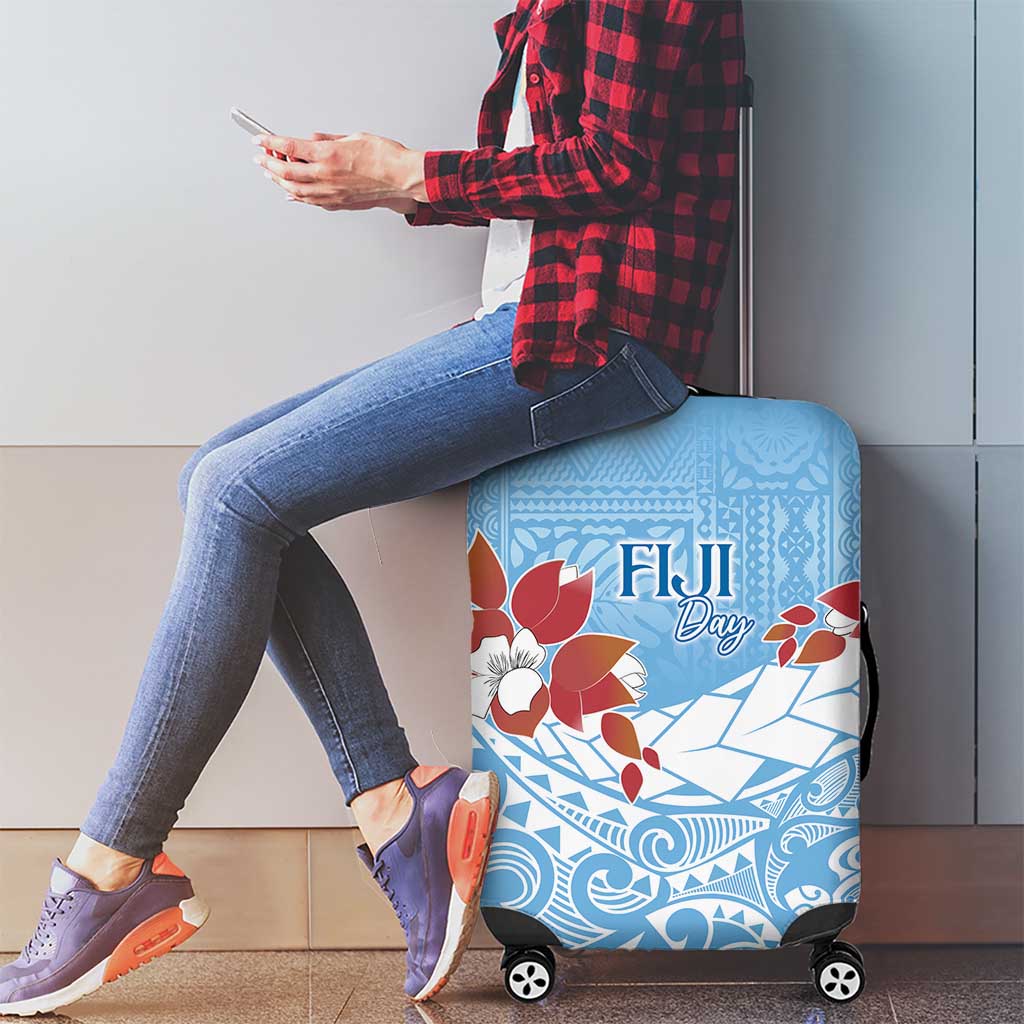 Bula Fiji Day Luggage Cover Tagimaucia on Masi Pattern - Turquoise LT7 - Polynesian Pride