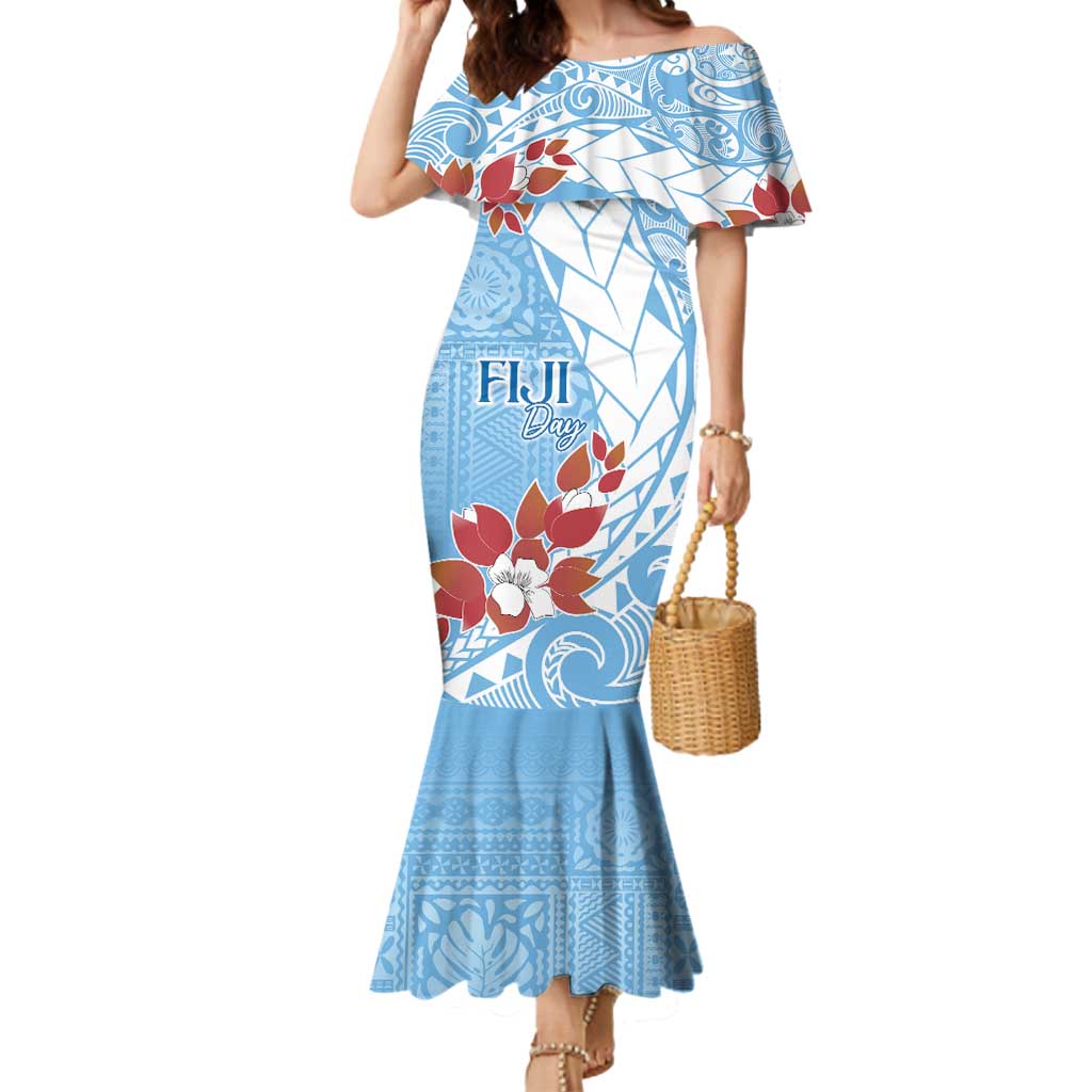 Bula Fiji Day Mermaid Dress Tagimaucia on Masi Pattern - Turquoise LT7 Women Turquoise - Polynesian Pride