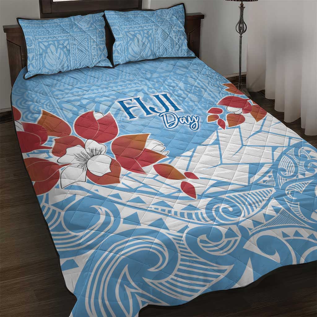 Bula Fiji Day Quilt Bed Set Tagimaucia on Masi Pattern - Turquoise LT7 Turquoise - Polynesian Pride