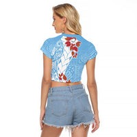 Bula Fiji Day Raglan Cropped T Shirt Tagimaucia on Masi Pattern - Turquoise LT7 - Polynesian Pride