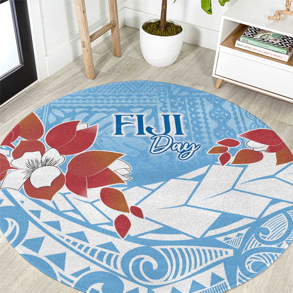 Bula Fiji Day Round Carpet Tagimaucia on Masi Pattern - Turquoise LT7 Turquoise - Polynesian Pride