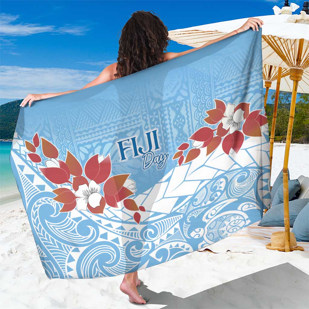 Bula Fiji Day Sarong Tagimaucia on Masi Pattern - Turquoise LT7 One Size 44 x 66 inches Turquoise - Polynesian Pride