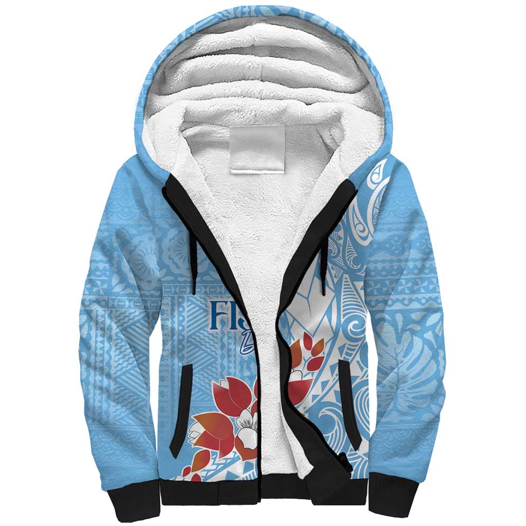 Bula Fiji Day Sherpa Hoodie Tagimaucia on Masi Pattern - Turquoise LT7 Unisex Turquoise - Polynesian Pride
