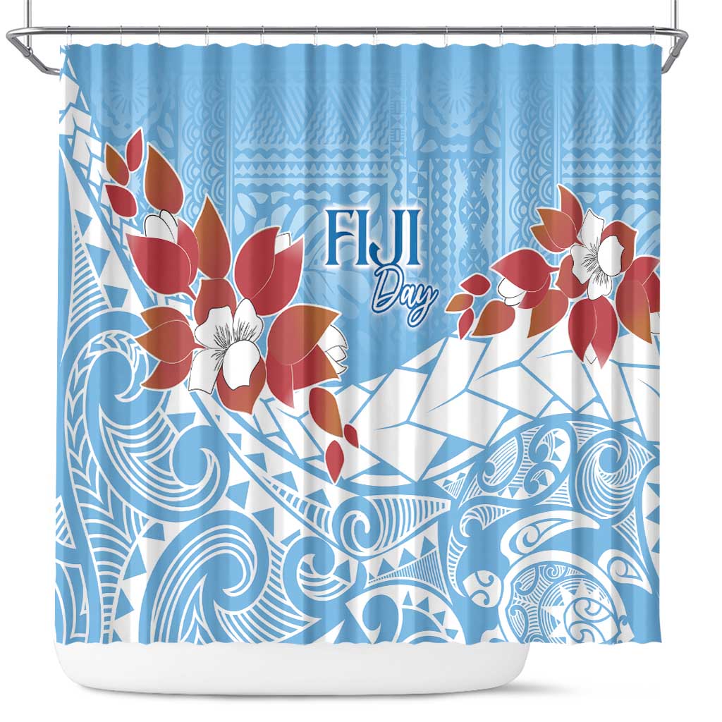 Bula Fiji Day Shower Curtain Tagimaucia on Masi Pattern - Turquoise LT7 Turquoise - Polynesian Pride