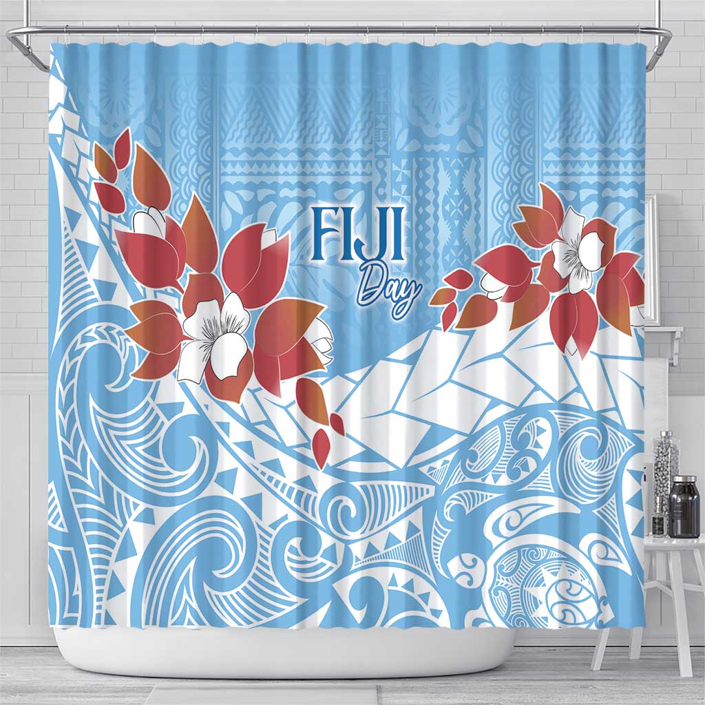 Bula Fiji Day Shower Curtain Tagimaucia on Masi Pattern - Turquoise LT7 - Polynesian Pride