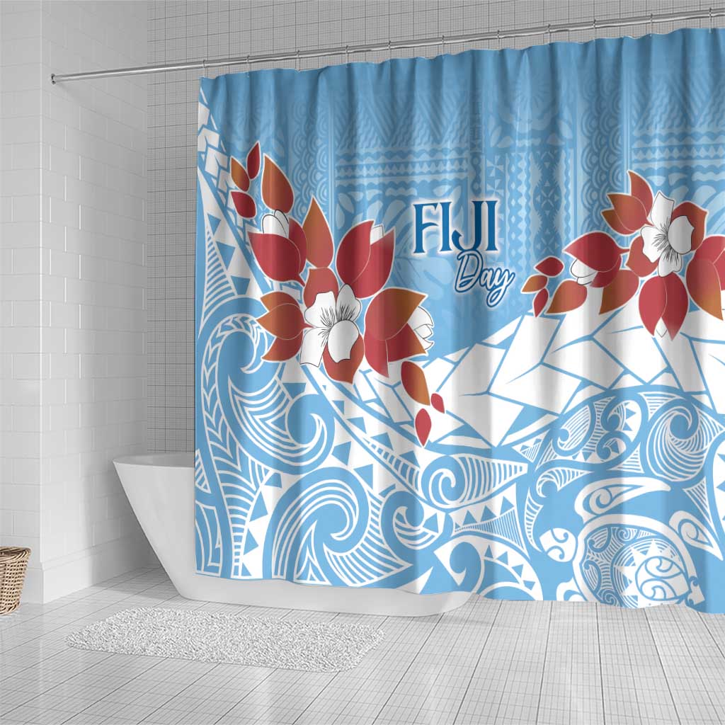 Bula Fiji Day Shower Curtain Tagimaucia on Masi Pattern - Turquoise LT7 - Polynesian Pride