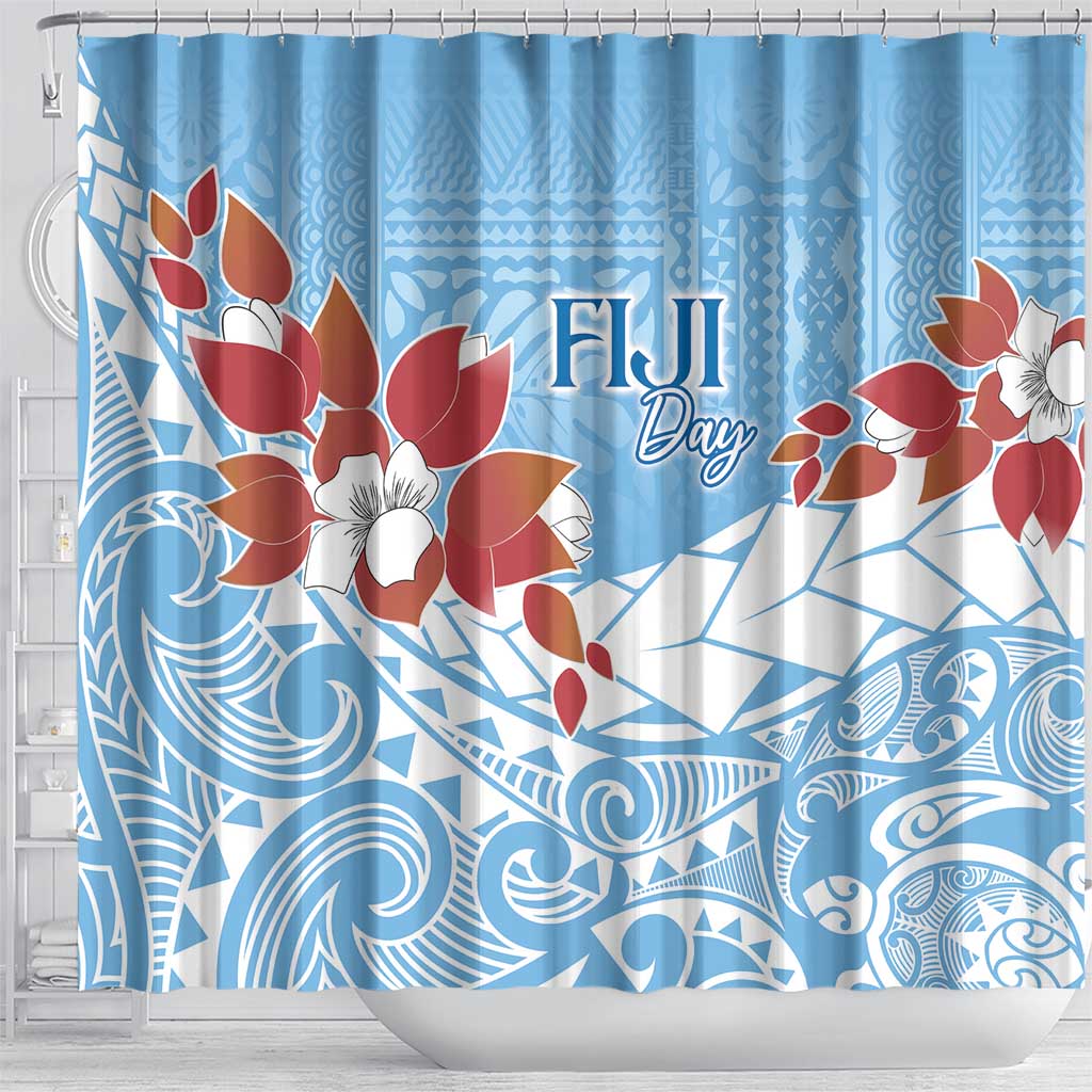 Bula Fiji Day Shower Curtain Tagimaucia on Masi Pattern - Turquoise LT7 - Polynesian Pride