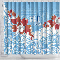 Bula Fiji Day Shower Curtain Tagimaucia on Masi Pattern - Turquoise LT7 - Polynesian Pride