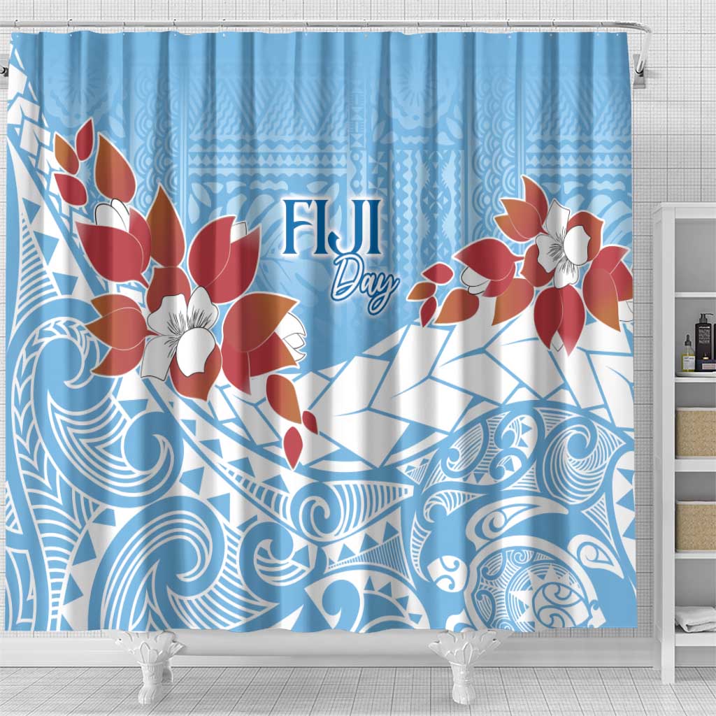 Bula Fiji Day Shower Curtain Tagimaucia on Masi Pattern - Turquoise LT7 - Polynesian Pride