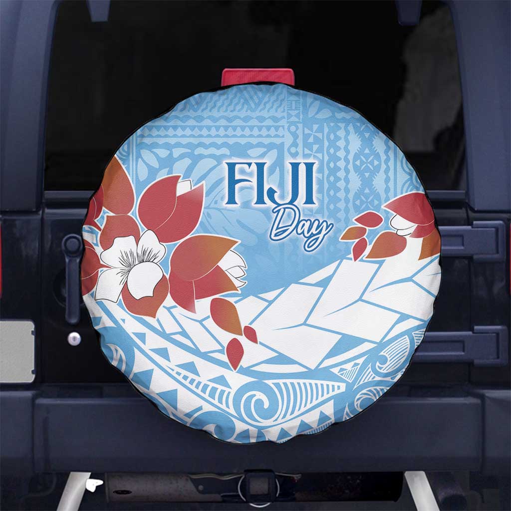 Bula Fiji Day Spare Tire Cover Tagimaucia on Masi Pattern - Turquoise LT7 - Polynesian Pride