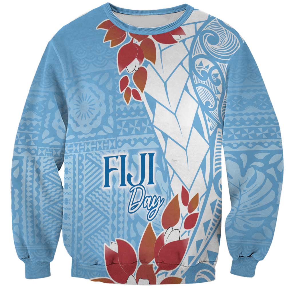 Bula Fiji Day Sweatshirt Tagimaucia on Masi Pattern - Turquoise LT7 Unisex Turquoise - Polynesian Pride