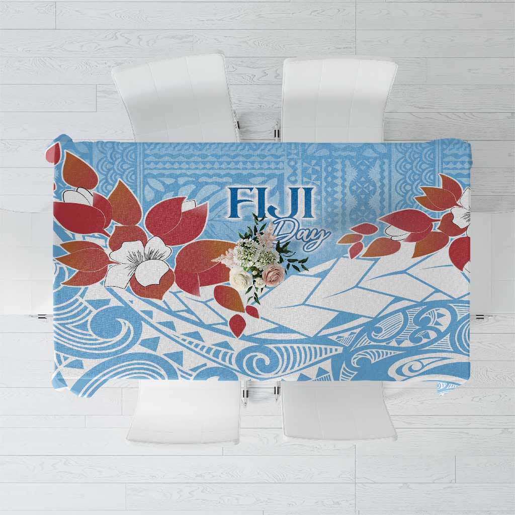 Bula Fiji Day Tablecloth Tagimaucia on Masi Pattern - Turquoise LT7 Turquoise - Polynesian Pride