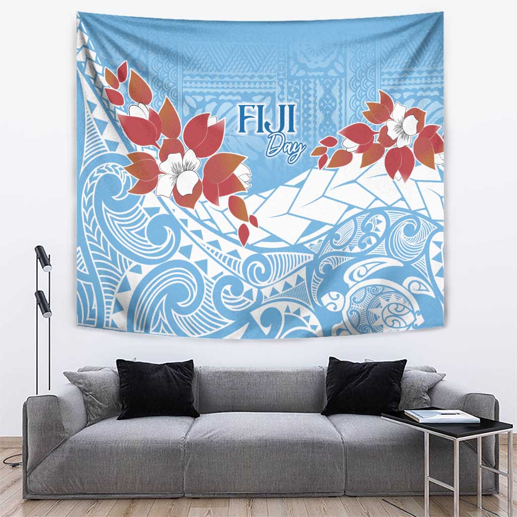 Bula Fiji Day Tapestry Tagimaucia on Masi Pattern - Turquoise LT7 Turquoise - Polynesian Pride