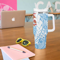 Bula Fiji Day Tumbler With Handle Tagimaucia on Masi Pattern - Turquoise LT7 - Polynesian Pride