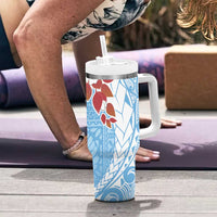 Bula Fiji Day Tumbler With Handle Tagimaucia on Masi Pattern - Turquoise LT7 - Polynesian Pride
