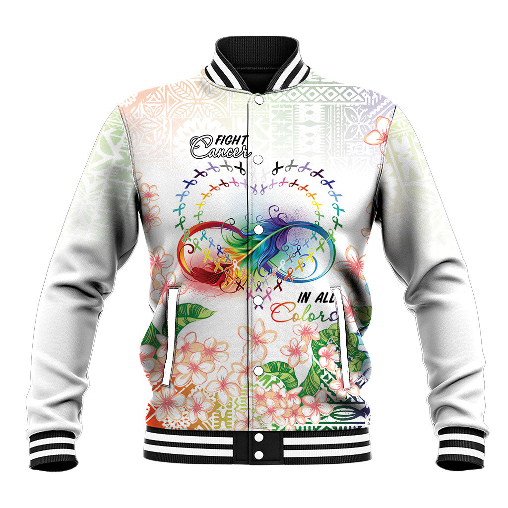Fight Cancer In All Colors Baseball Jacket Plumeria Mix Tapa Pattern