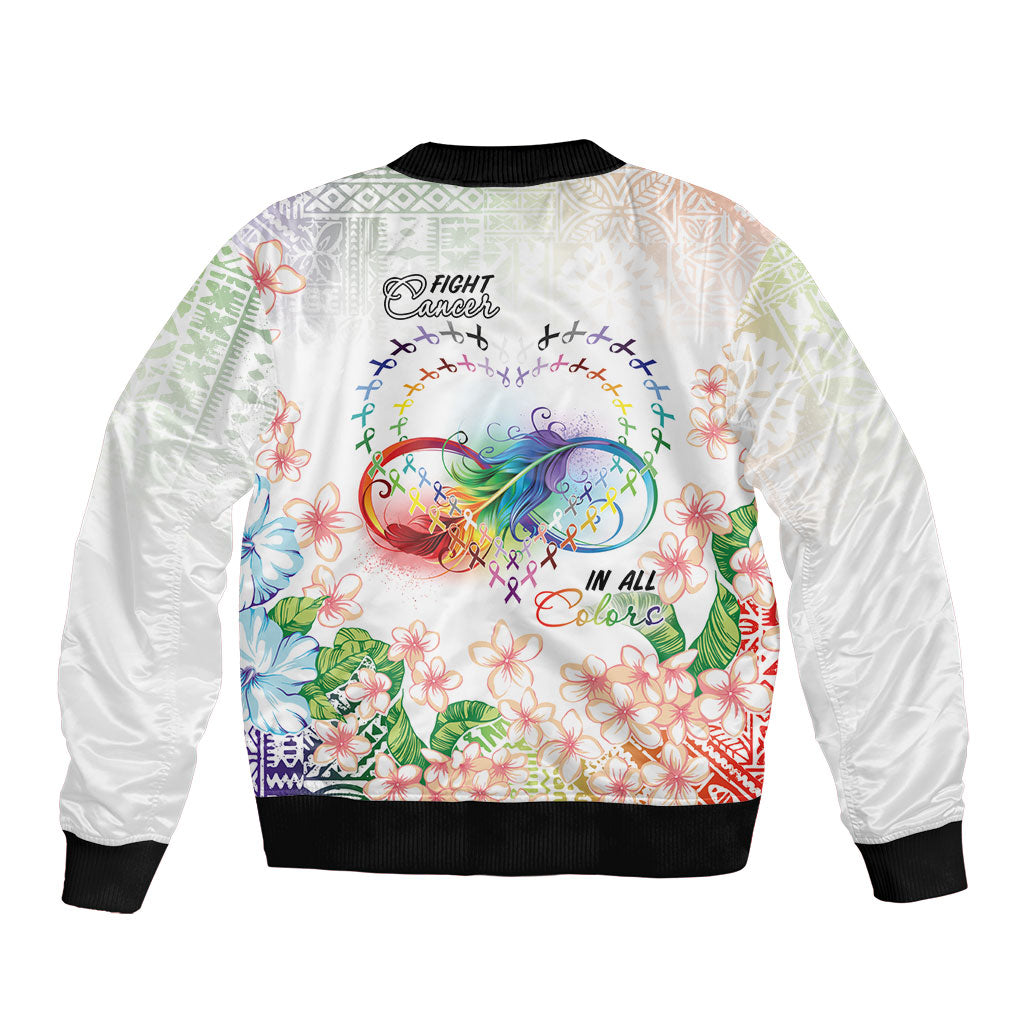 Fight Cancer In All Colors Bomber Jacket Plumeria Mix Tapa Pattern