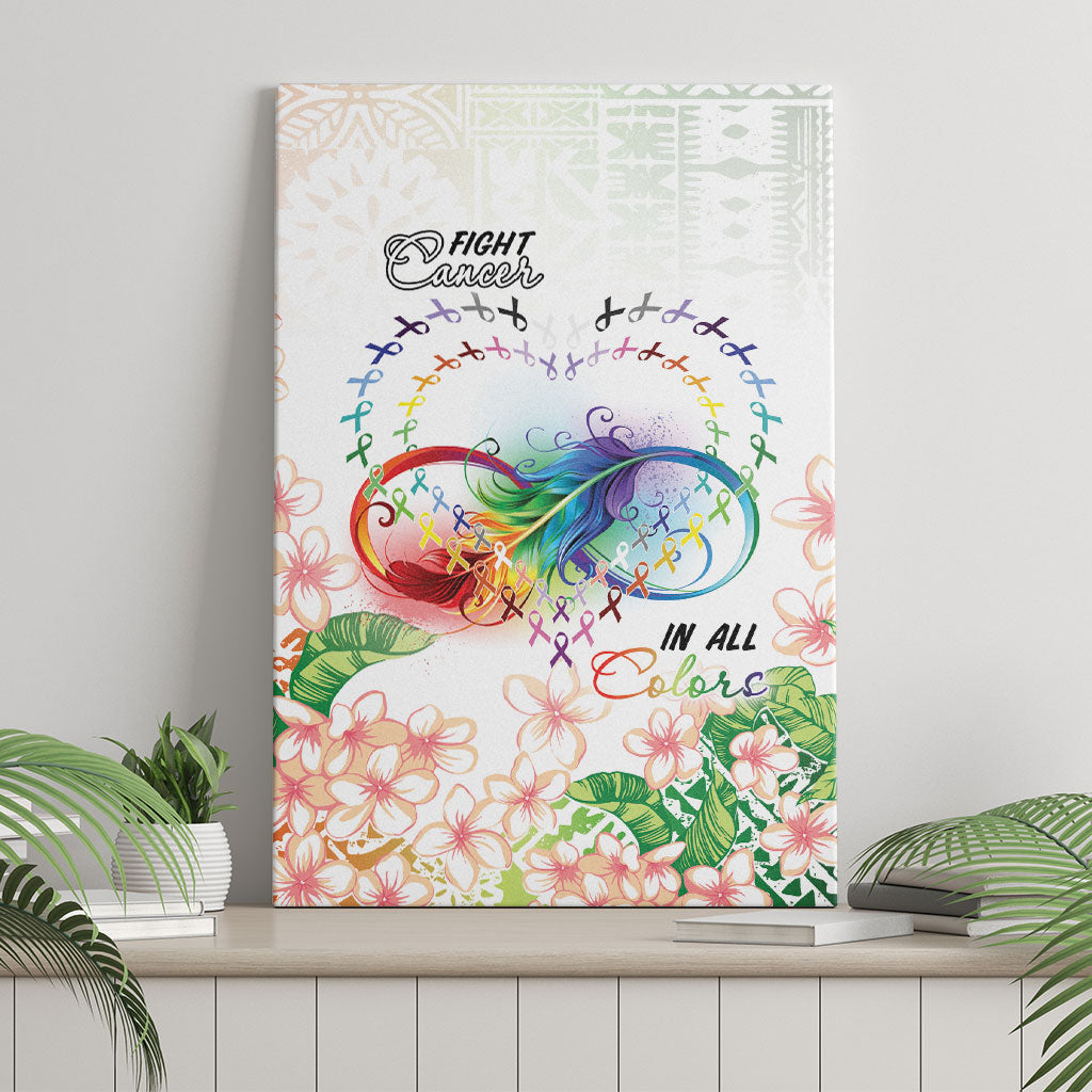 Fight Cancer In All Colors Canvas Wall Art Plumeria Mix Tapa Pattern