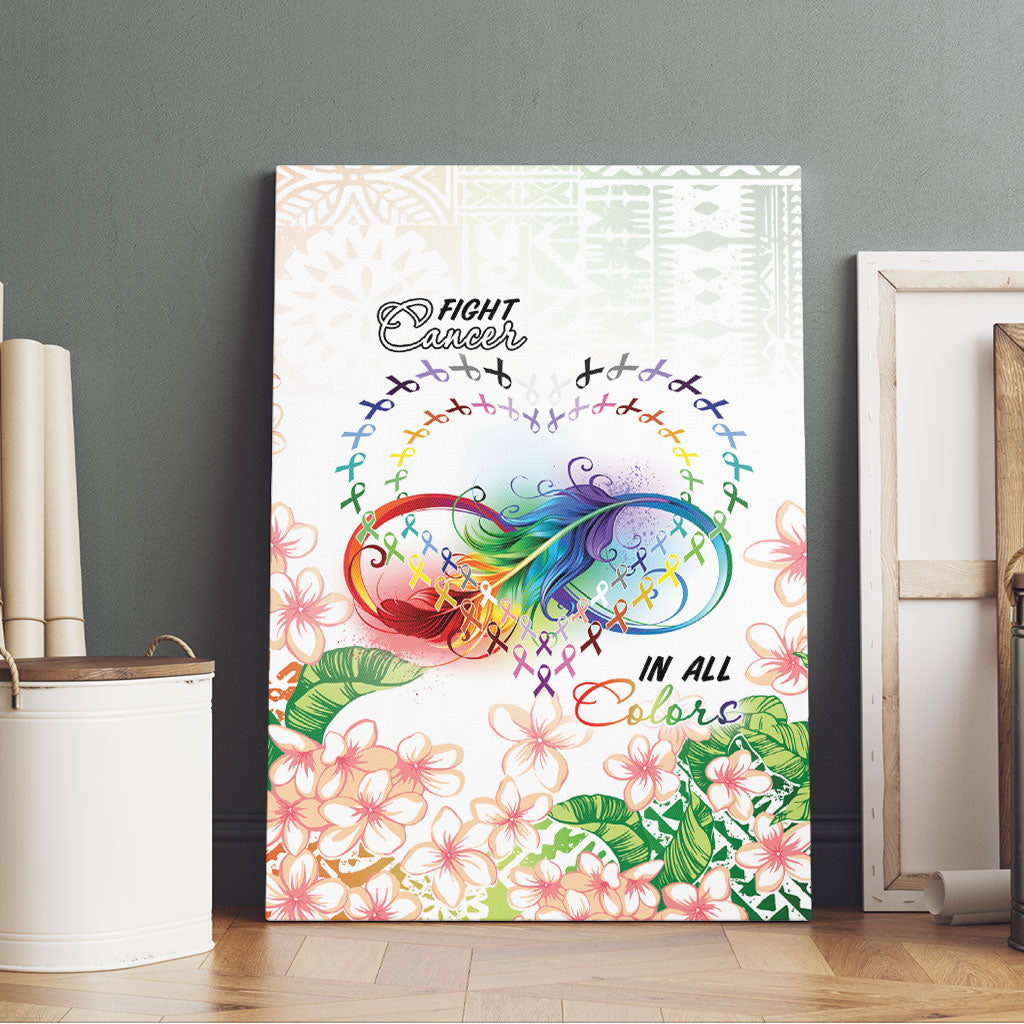 Fight Cancer In All Colors Canvas Wall Art Plumeria Mix Tapa Pattern