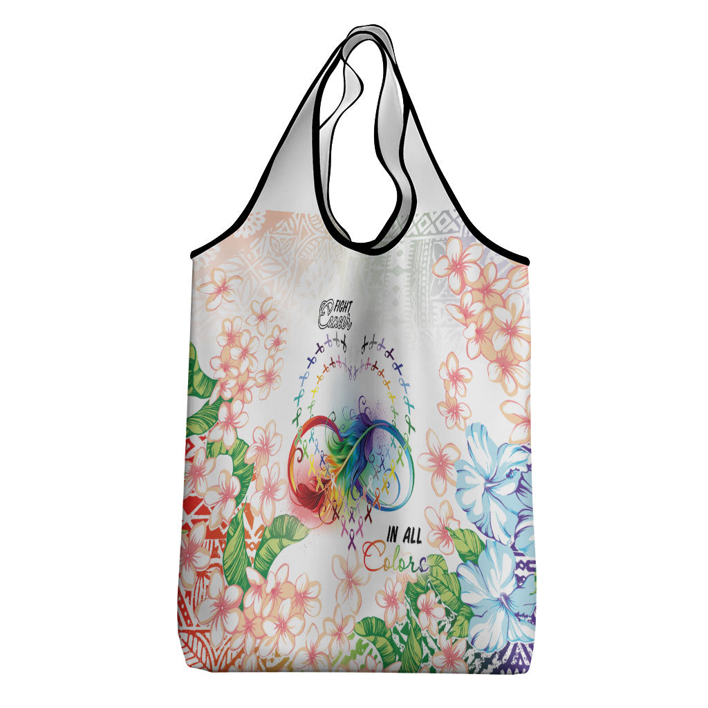 Fight Cancer In All Colors Grocery Bag Plumeria Mix Tapa Pattern