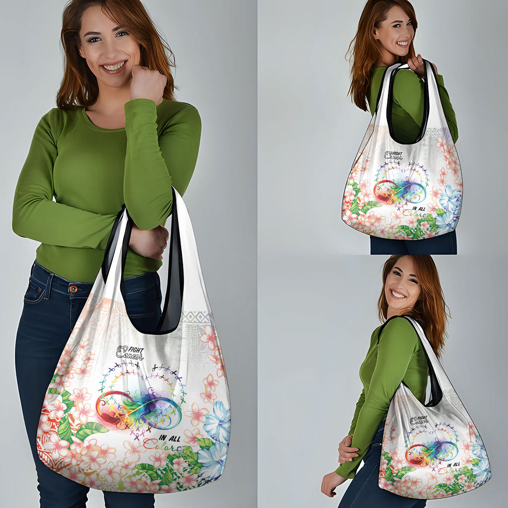 Fight Cancer In All Colors Grocery Bag Plumeria Mix Tapa Pattern