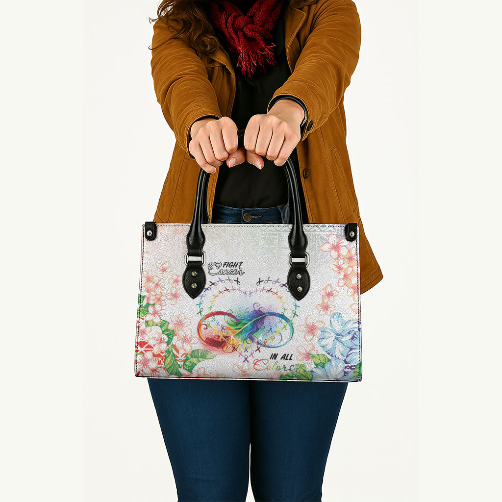 Fight Cancer In All Colors Leather Bag Plumeria Mix Tapa Pattern