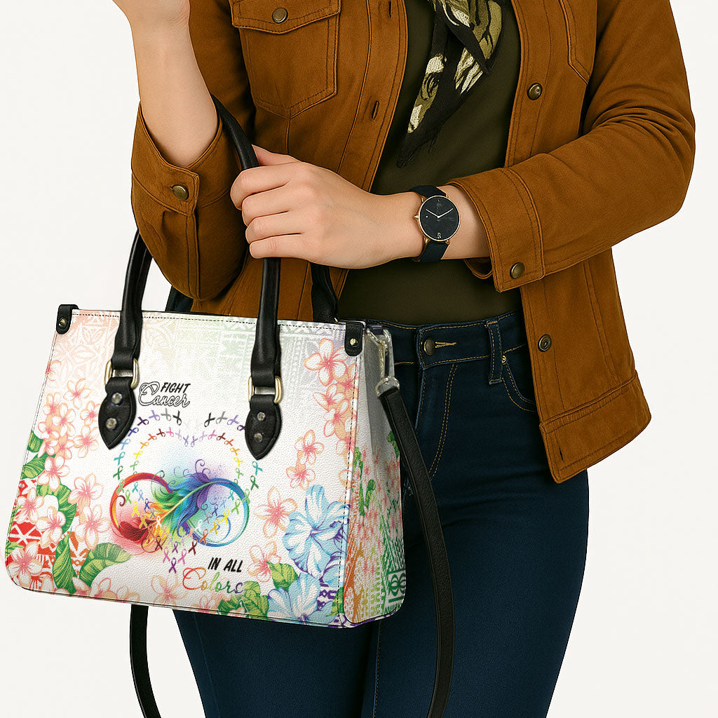 Fight Cancer In All Colors Leather Bag Plumeria Mix Tapa Pattern