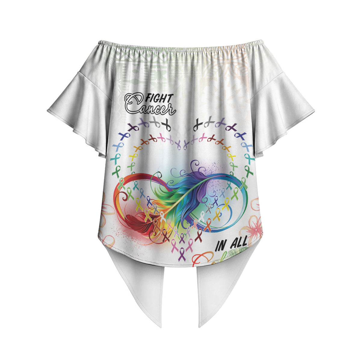 Fight Cancer In All Colors Off Shoulder Wrap Waist Top Plumeria Mix Tapa Pattern LT7 - Polynesian Pride