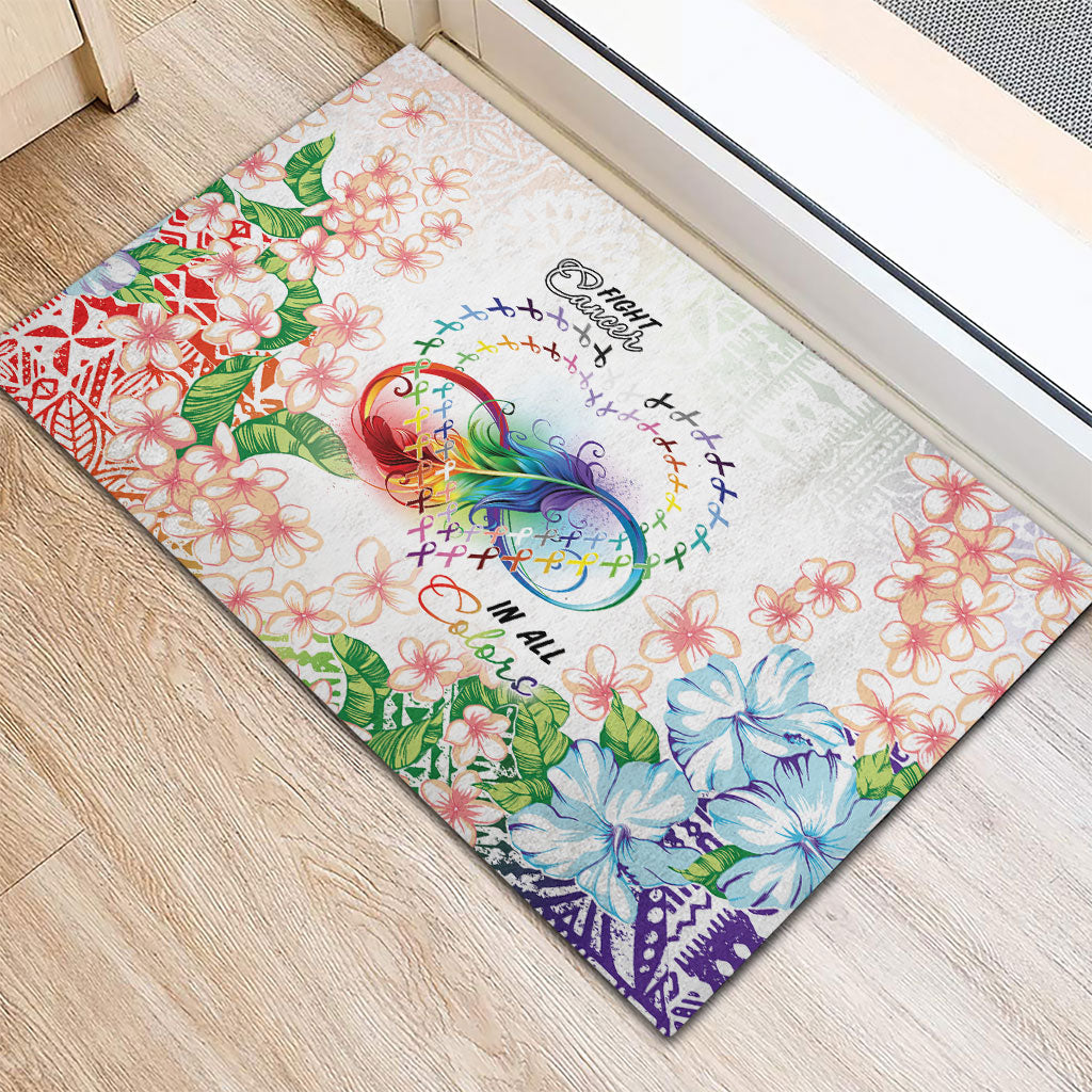 Fight Cancer In All Colors Rubber Doormat Plumeria Mix Tapa Pattern