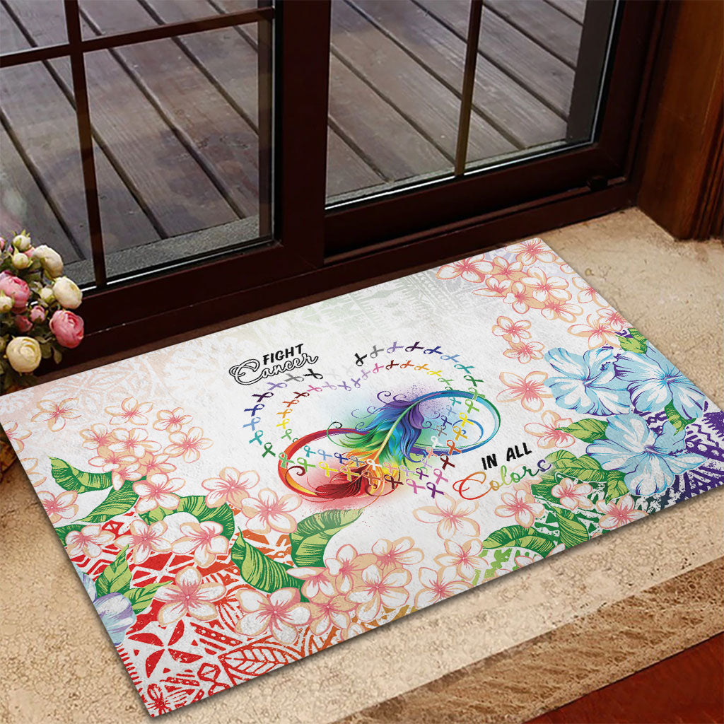Fight Cancer In All Colors Rubber Doormat Plumeria Mix Tapa Pattern