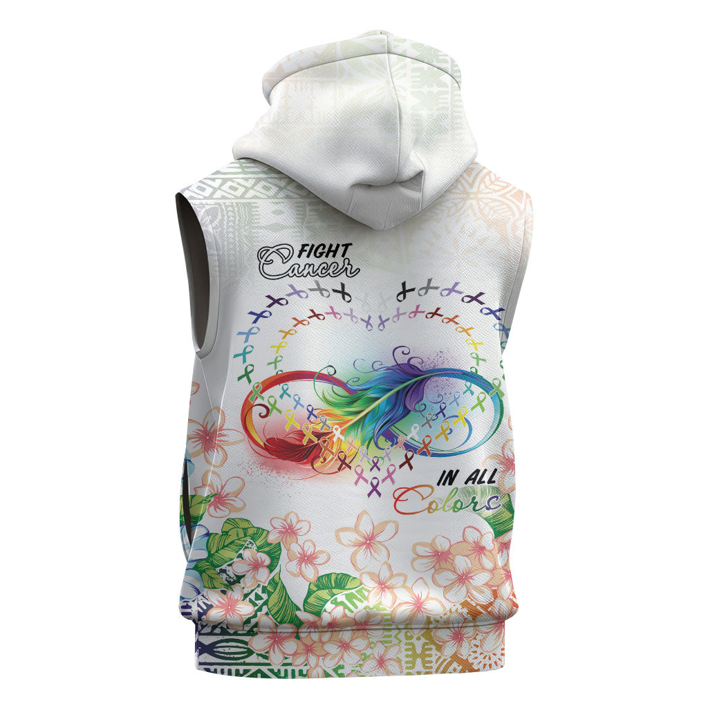 Fight Cancer In All Colors Sleeveless Zip Hoodie Plumeria Mix Tapa Pattern LT7 - Polynesian Pride