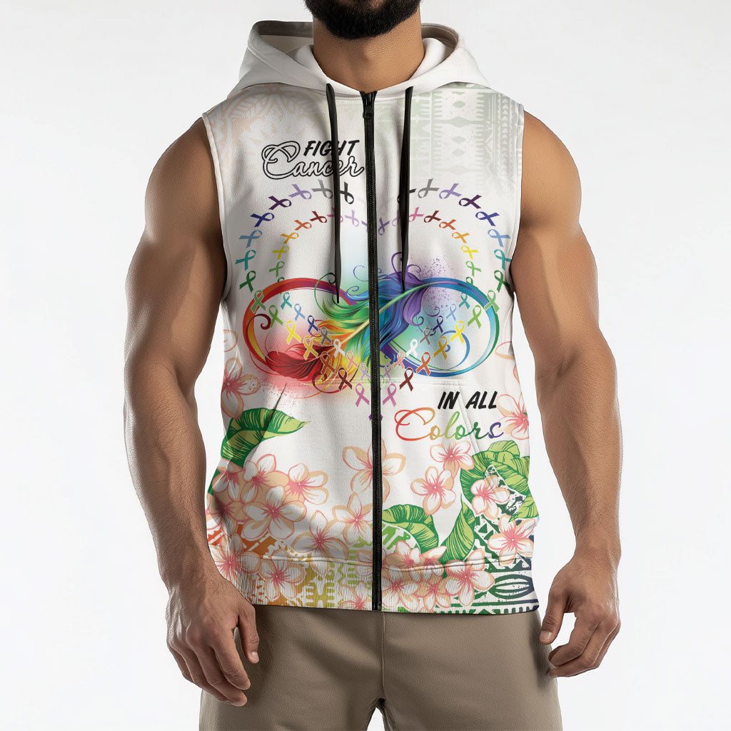 Fight Cancer In All Colors Sleeveless Zip Hoodie Plumeria Mix Tapa Pattern LT7 - Polynesian Pride