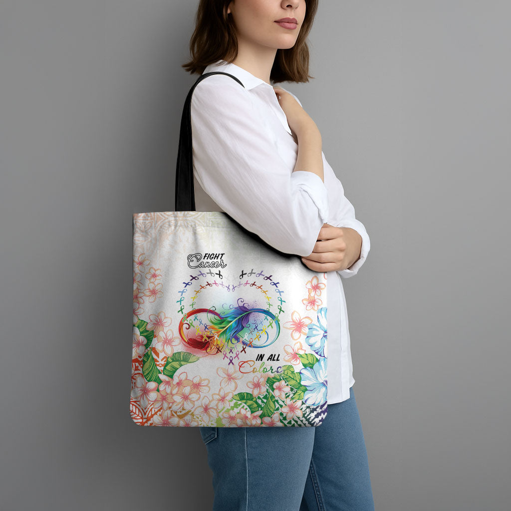 Fight Cancer In All Colors Tote Bag Plumeria Mix Tapa Pattern