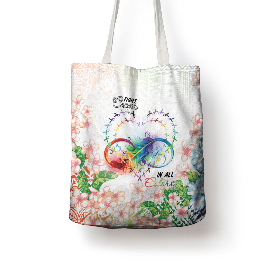 Fight Cancer In All Colors Tote Bag Plumeria Mix Tapa Pattern