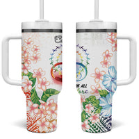 Fight Cancer In All Colors Tumbler With Handle Plumeria Mix Tapa Pattern LT7 One Size: 40 oz White - Polynesian Pride
